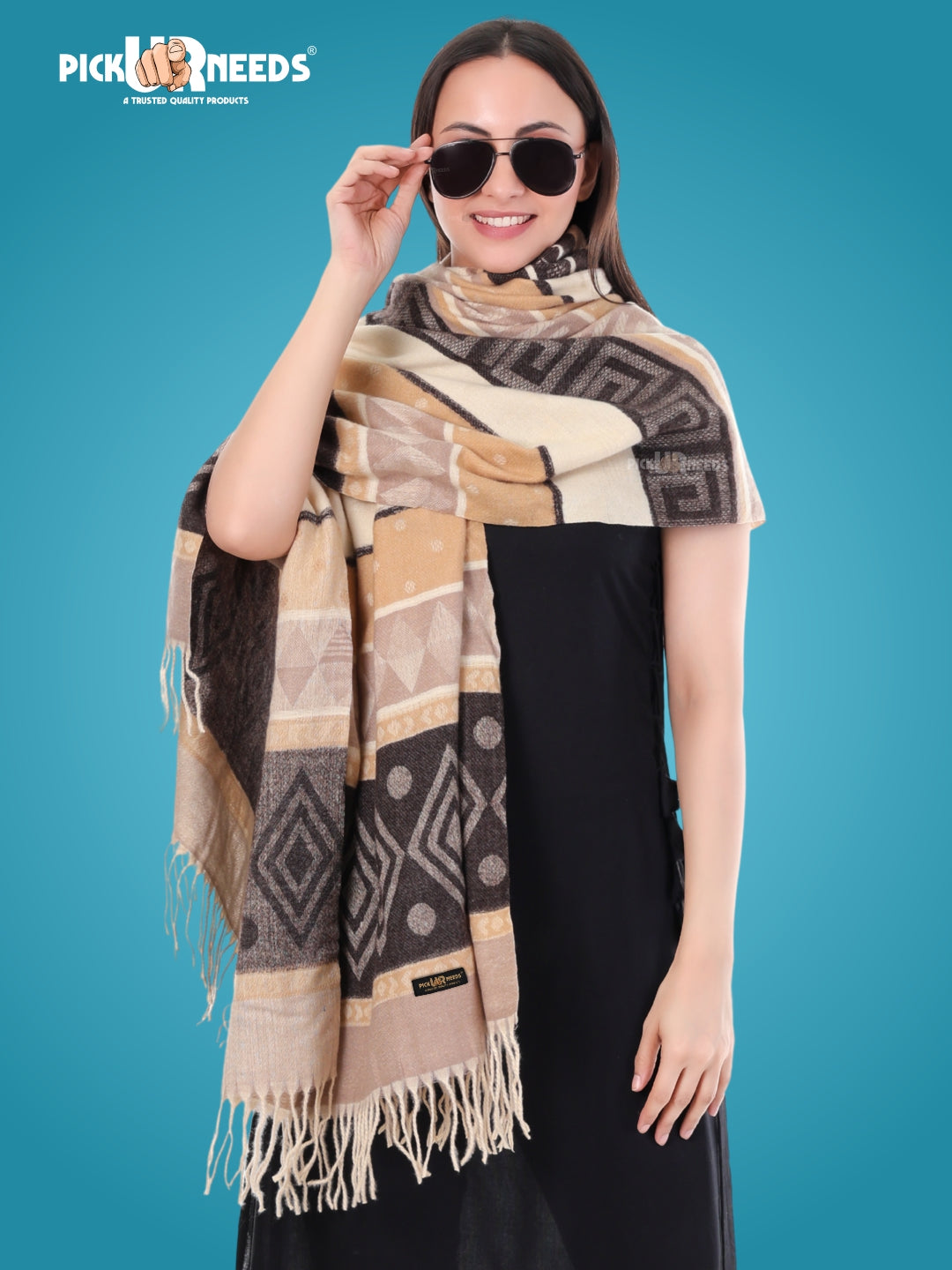 Pick Ur Needs Premium Winter Woolen Shawl for Women  Soft & Warm Ethnic Design Stole with Tassels  Stylish Warm Wrap for Winter & Parties